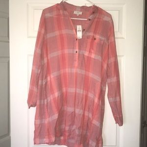 Lou & Grey coral plaid shirt dress-NWT